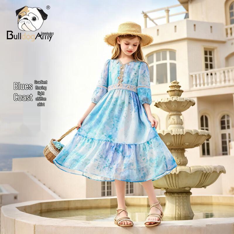 CHANZUIGOU Girls Summer Embroidered Chiffon Dress 140 cm