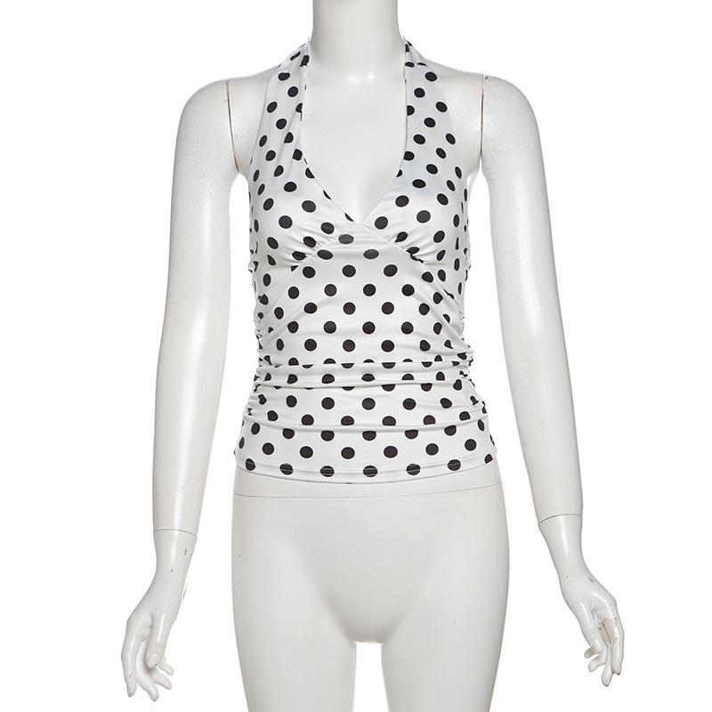 Halter V-Ausschnitt Weste Damen Y2K Schnürung Rückenfrei Polka Dot Print Skinny Sommer Mode Täglich Straße Basic Tanktops