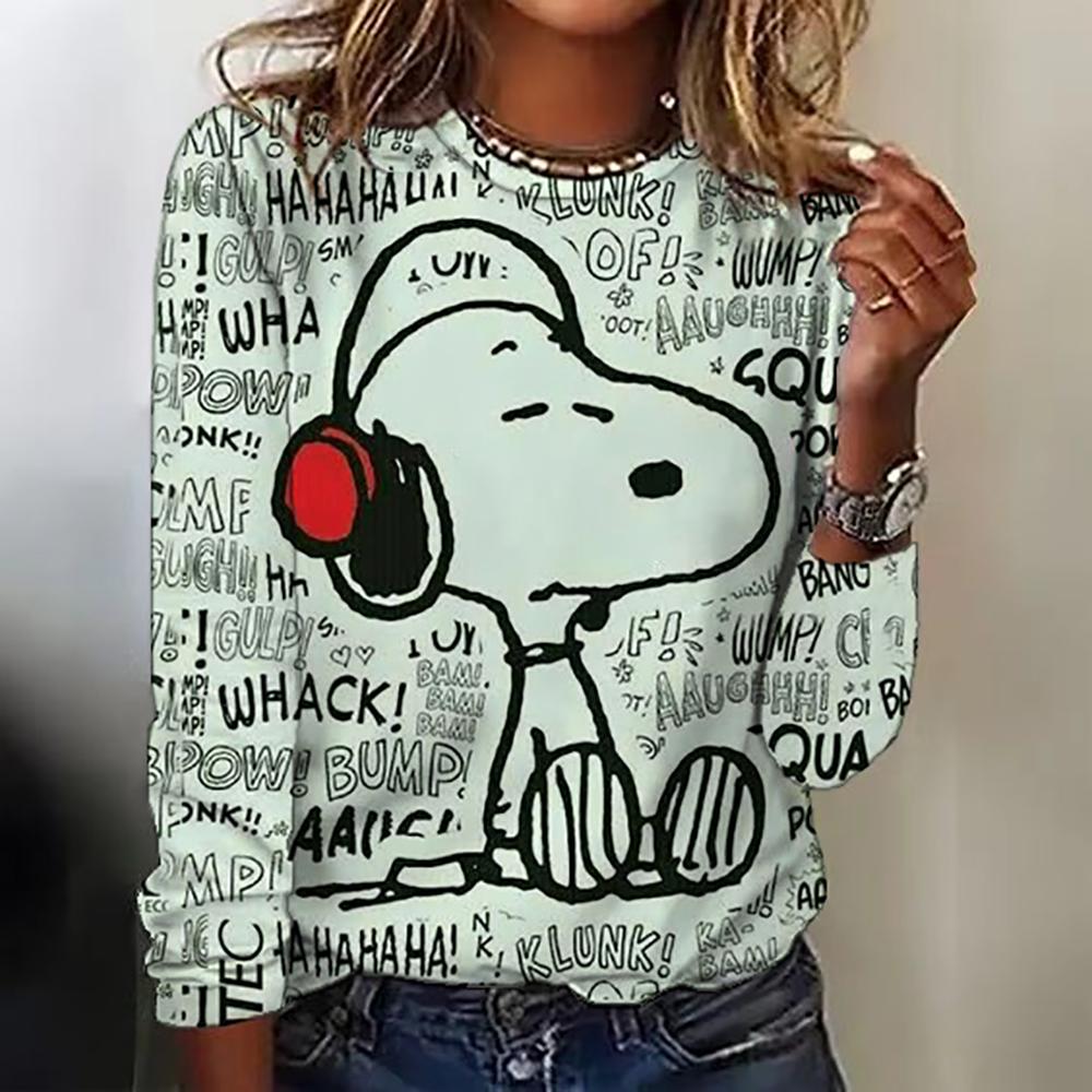 Snoopy Anime Collaboration 2025 Autumn New Women's Long-Sleeve T-Shirt Loose Round-Neck Top