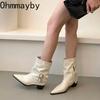 Pointed Toe Thick Heel Woman Pipe Ankle Boot Fashion Ladies Belt Buckle Slim Short Booties Autumn Winter Women