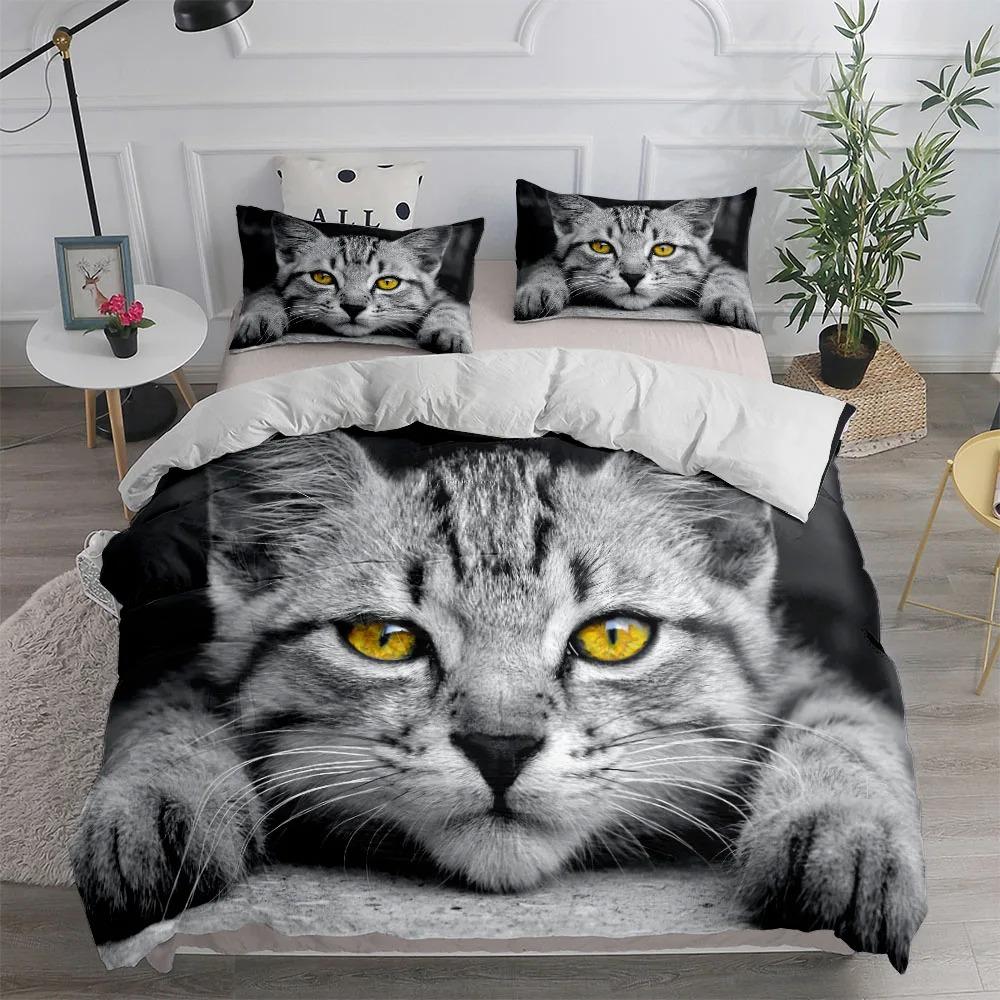 Pet Cat Diy Print Duvet Cover Collection King Queen Double Full Twin Single Size Duvet Cover Pillow Case With Bed Linen Collection