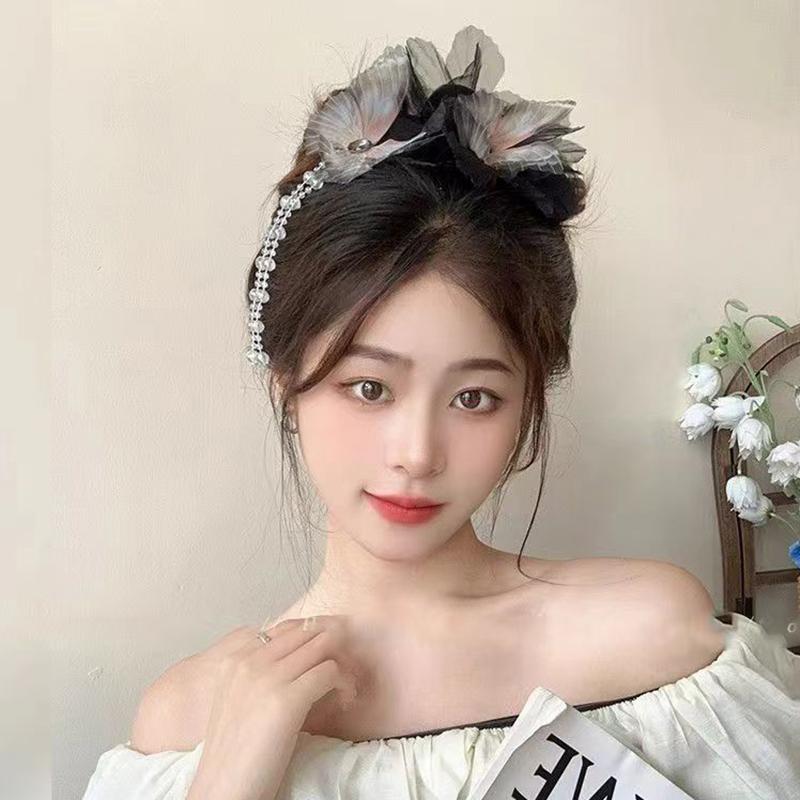 Butterfly Temperament  Chinese Style Flower Tassel Grab Clip Girls Women'S  High-End Feeling Shark Clip Hair Claw