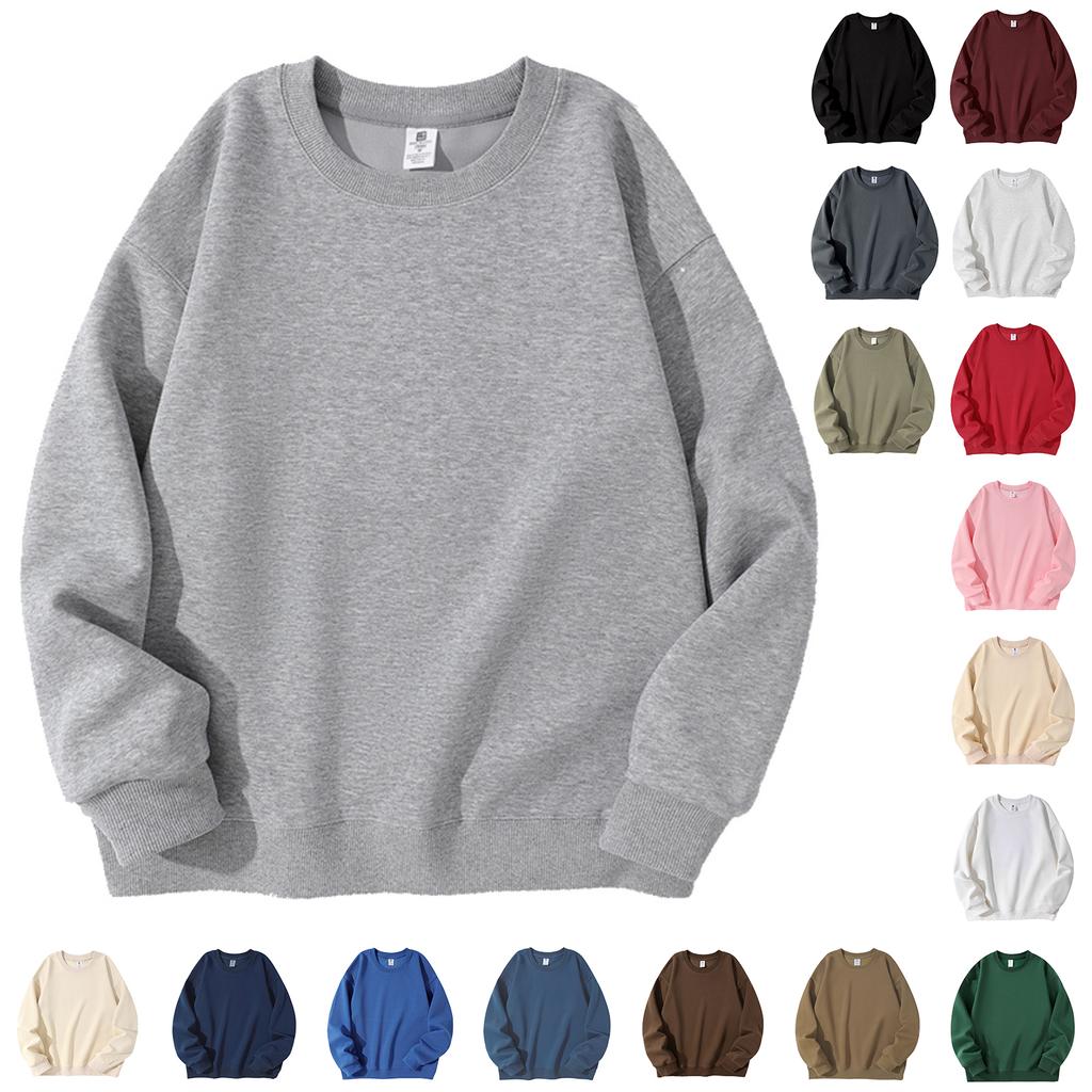 Men's And Women's Solid-color Casual Round-neck Long-sleeved Top, Men's Fitted Thickened Cotton Sweatshirt Base Layer Top