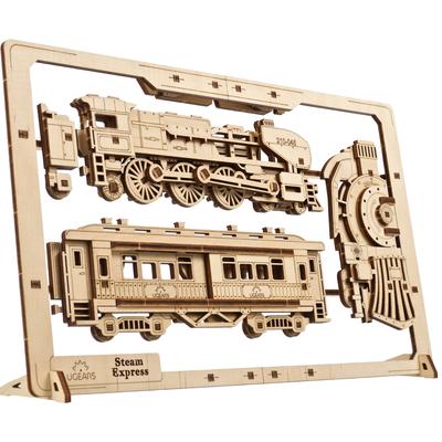 Ugears Steam Express Puzzle Wooden 3D No Glue or Tools Crafting 2.5D 70207, Puzzle, Required,