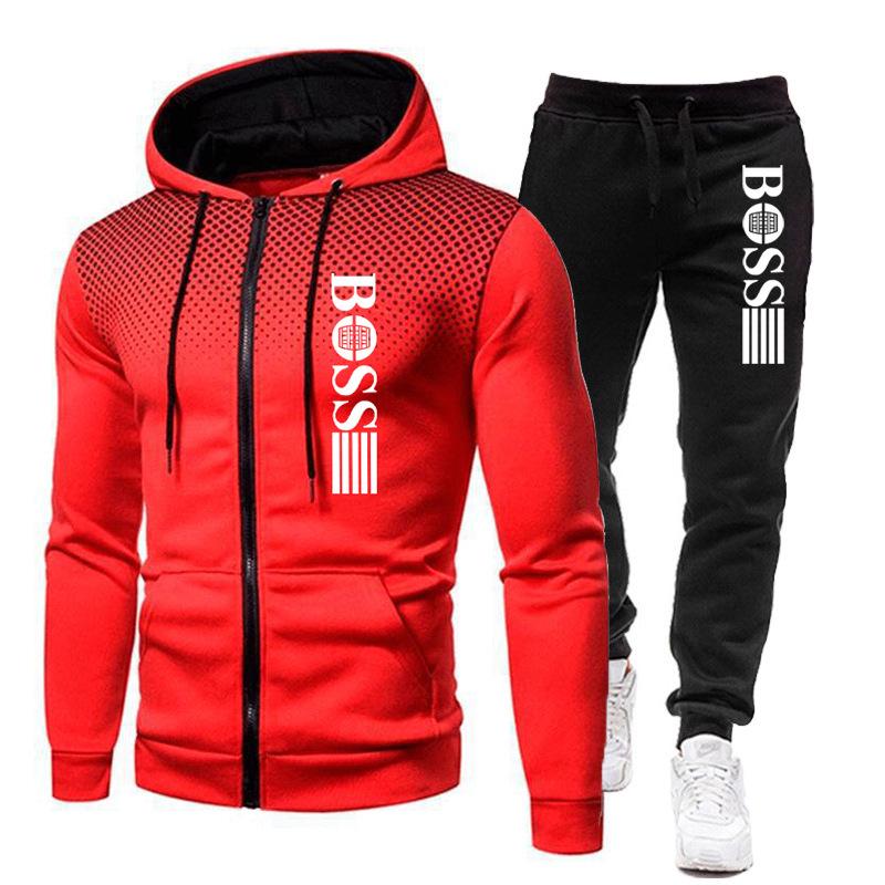 2023 Trendy Men's Zipper Hoodie Tracksuit - Autumn/Winter Casual Brand Print Set