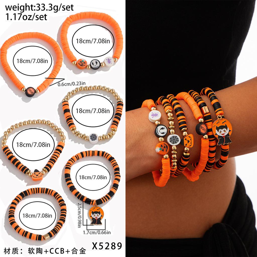Halloween Skull Pumpkin Bracelet Set Dark Witch Spider Mixed Color Beaded Funny Bracelet