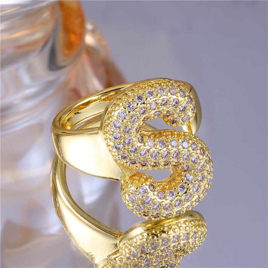 Zirkon Kupfer Mikro-Eingefasst 26-Buchstaben Offener Ring - Europäischer & Amerikanischer Weihnachtsschmuck