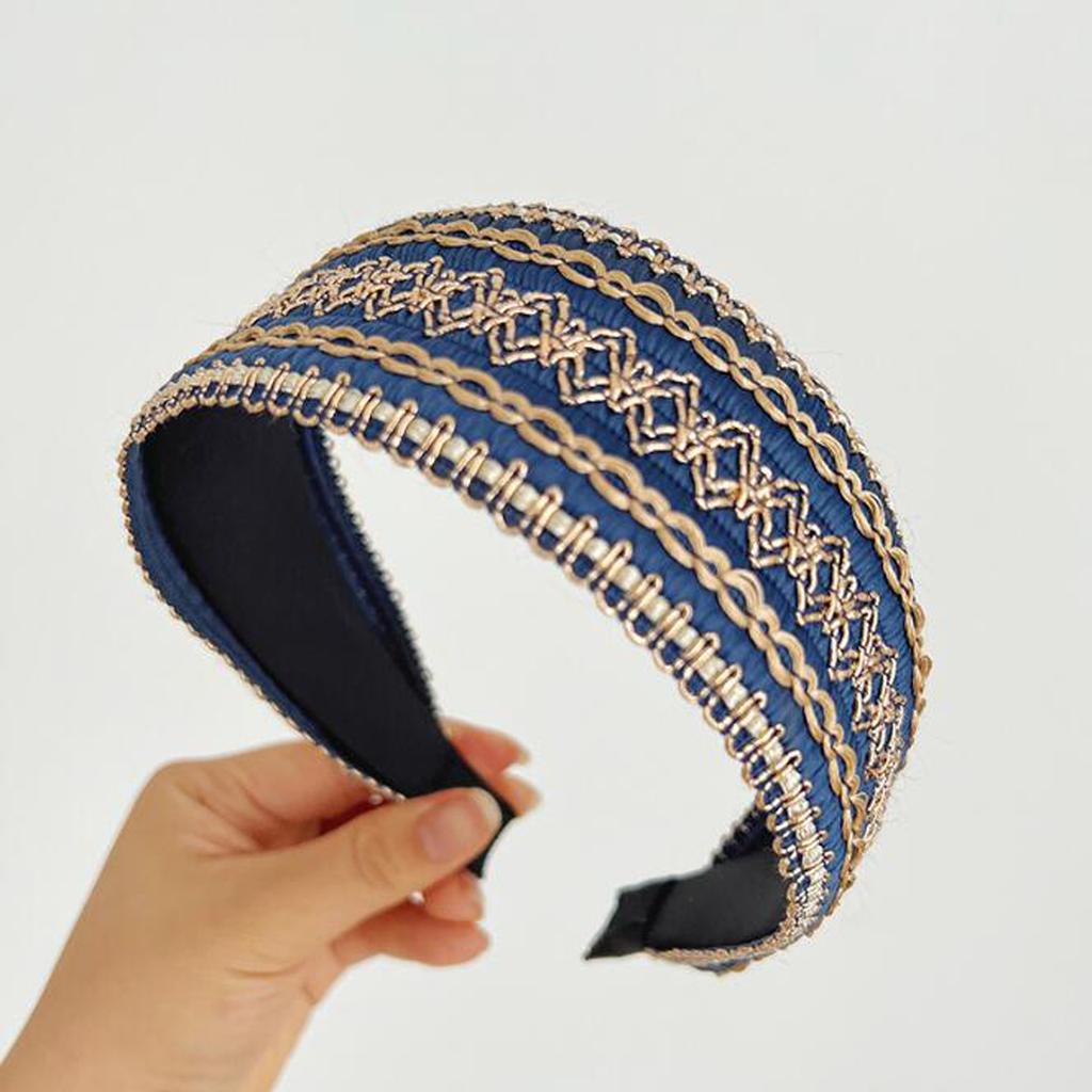 PROLY Neue Mode Haaraccessoires für Frauen Breite Seite Vintage Böhmisch Kopfschmuck Mittiger Knoten Turban Mädchen Stirnband Haarband