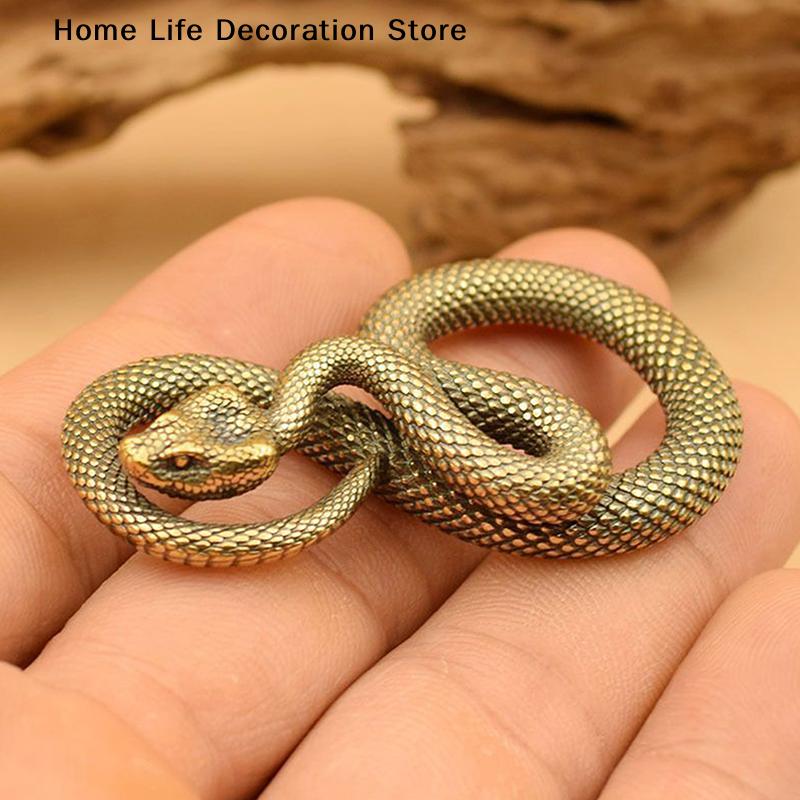 New Vintage Copper Snake Ornament Decorations Tea Pet Antique Zodiac Animal Figurines Miniatures Home Desktop Decor Brass Crafts