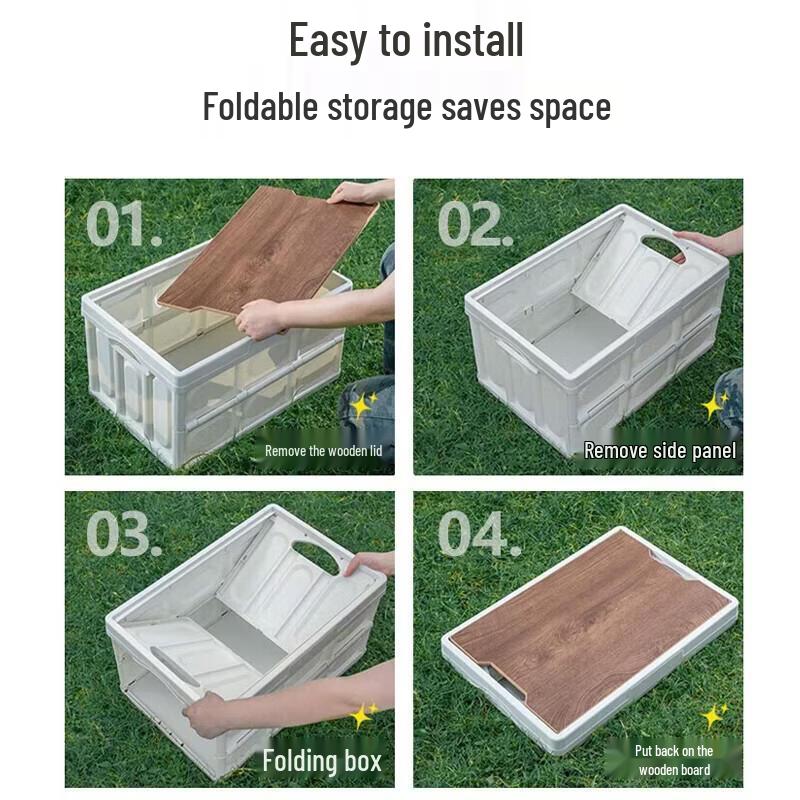 15L Folding Storage Box with Wooden Lid