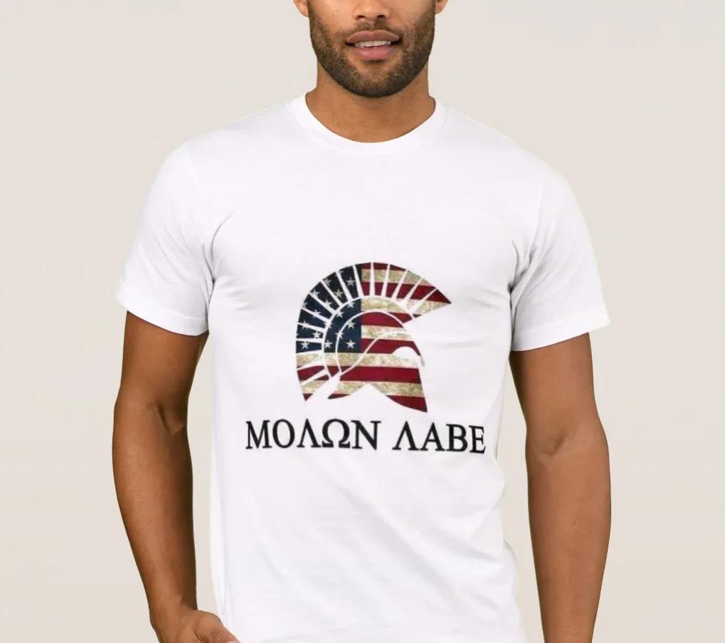 American Flag Spartan Helmet Molon Labe T-Shirt 100% Cotton O-Neck Summer Short Sleeve Casual Mens T-shirt Size S-3XL S
