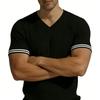 Men's Casual V Neck Short Sleeve T Shirt Ribbed Knit Slim Fit Lightweight Breathable Comfortable Summer Top for Outdoor Indoor Use