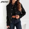 JPNTKY Women's Vintage Casual Solid Color Print Summer Spring Long Sleeve POLO Neck Jackets & Coats
