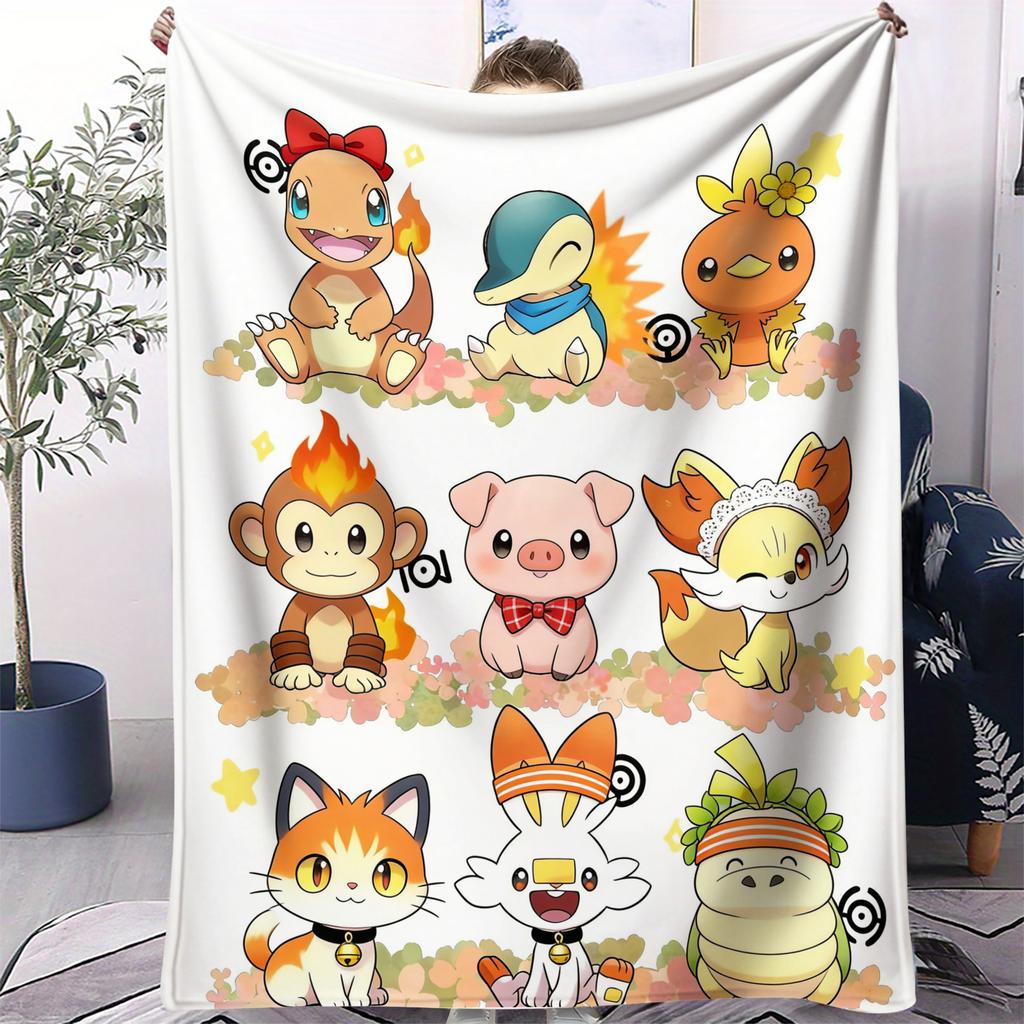 Pokémon Print Blanket Warm Comfortable Flannel Blanket Suitable for Bedrooms,Sofas, Beds,Chairs