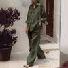 Summer Fashion Women's Style Matching Series Flip Collar Solid Color Pocket Shirt Wide Leg Pants Two Piece Set