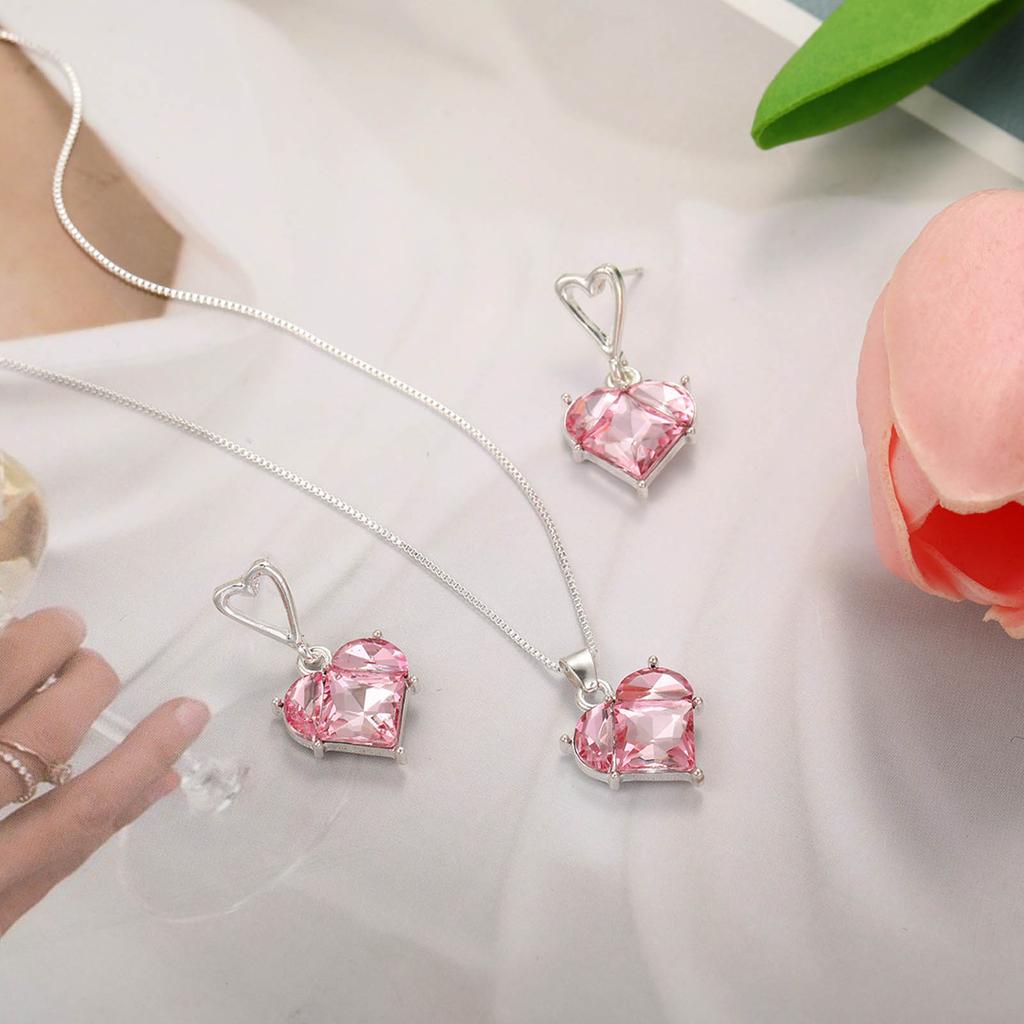 Fashion Crystal Heart Planet Pendant Necklace Earrings for Women Zircon Aesthetic Charm Clavicle Chain Party Jewelry