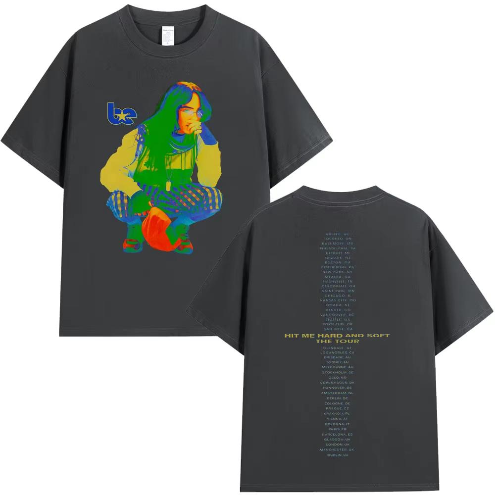 Singer Billie Eilish Cotton Men's Shirt Y2k Short Sleeved Hit Me Hard and Soft Album Graphics Women Hip-hop Comfortable T-shirt