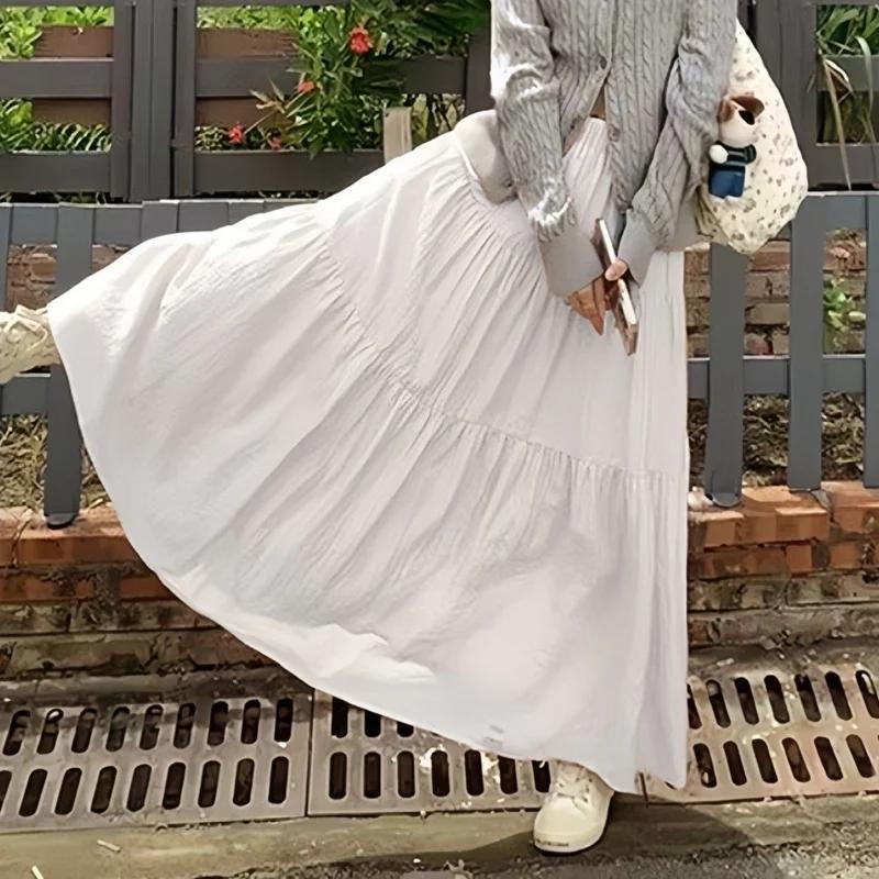 Women Cake Skirt Summer Trend High Waist Pleated Skirt Casual Elegant All-Match Solid A-line Big Swing Double Layer Skirt
