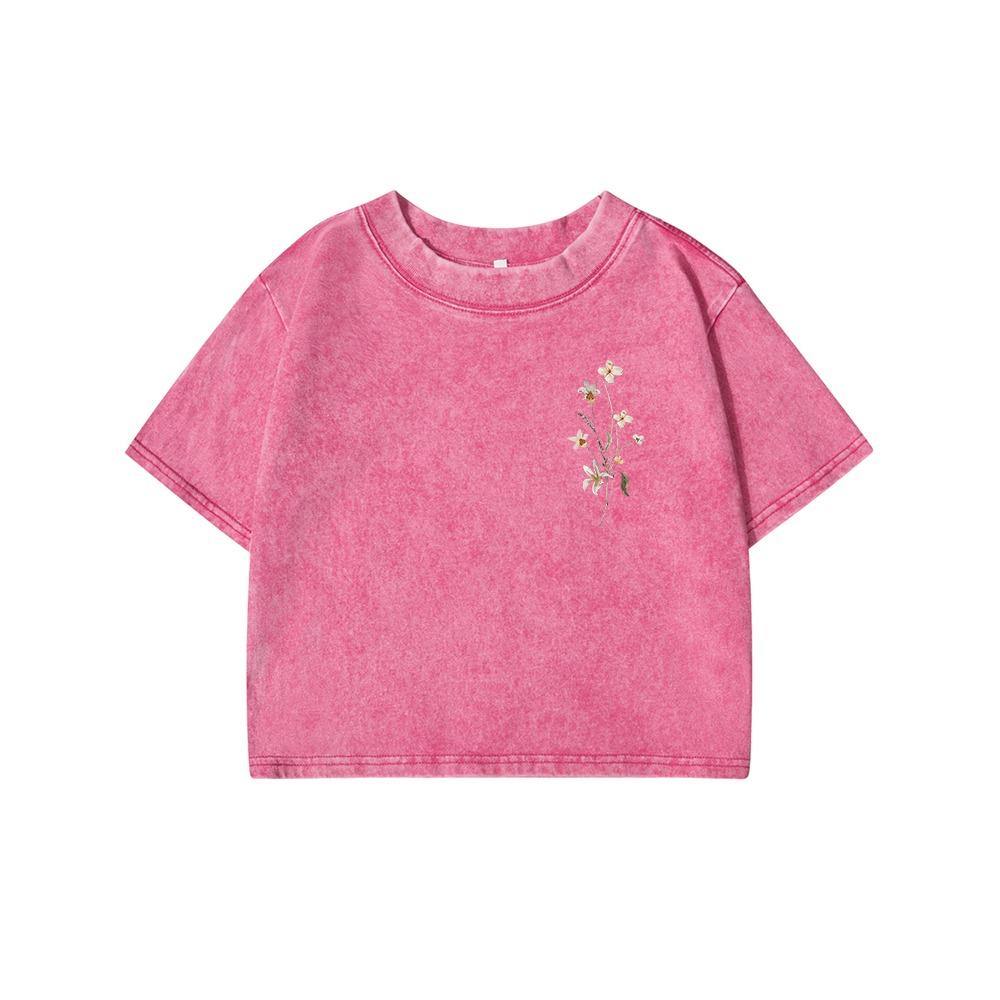 Schöner Blumendruck Damen Gewaschenes Kurzarm-T-Shirt Sommer Cool T-Shirts Destroyed Kleidung Atmungsaktives Retro-T-Shirt