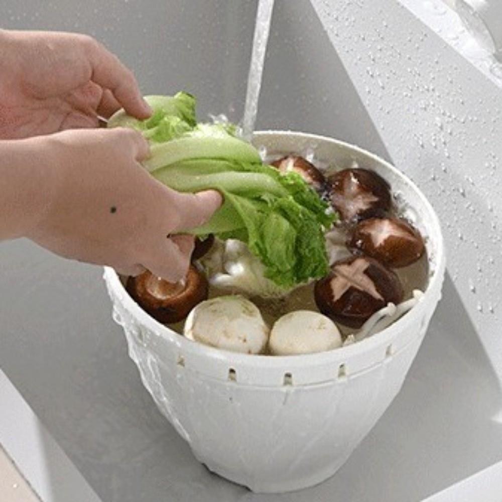 Double Layered Vegetable Storage Basket Plastic Kitchen Colander Strainer  Salad Preparation