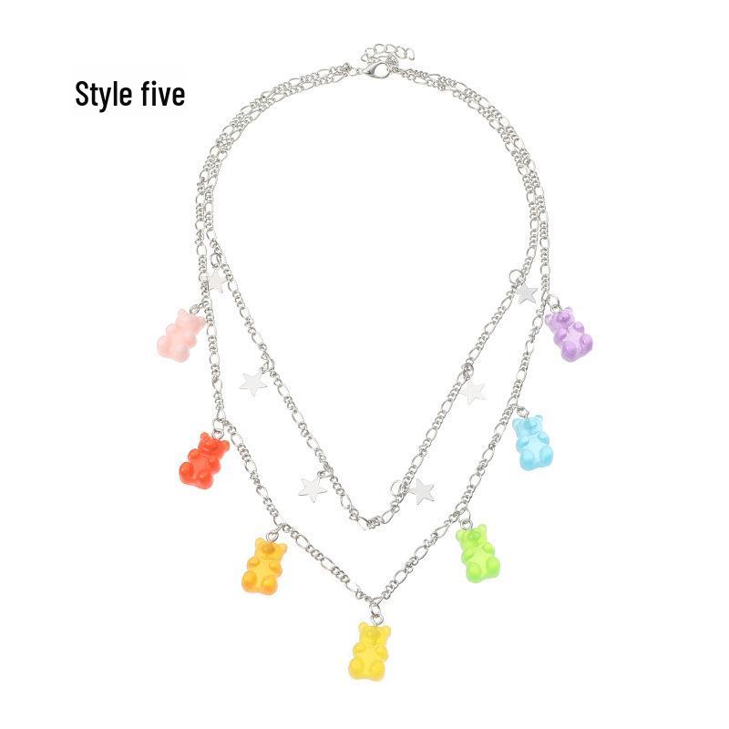 Bunte Bärenanhänger-Halskette: Süßer Harzschmuck für Frauen