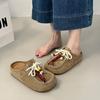 Fashion 2025 Autumn New Retro Flat Slippers Women's Round Toe Deep Mouth Platform Suede Front Lace-up Soft Slip Slides Women Slippers