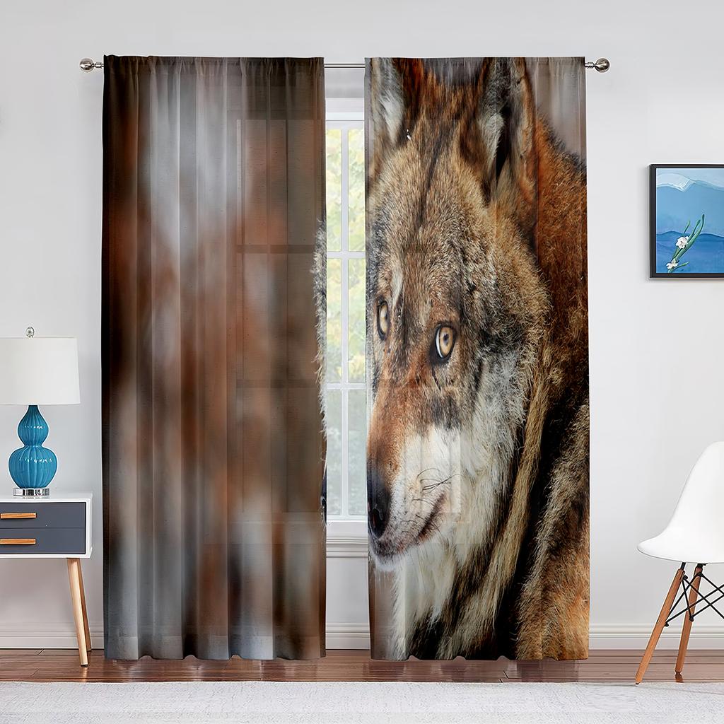Pack of Wolves In Winter Forest Fantasy Tulle Curtains for Living Room Bedroom Chiffon Sheer Voile Kitchen Window Curtain Drapes