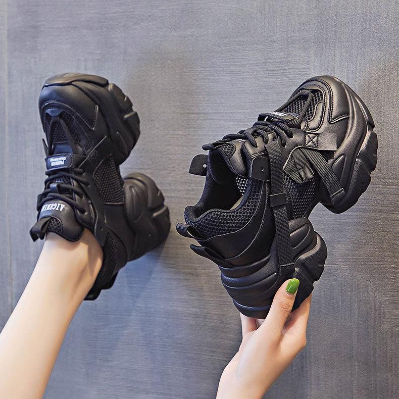 

Женские летние кроссовки на толстой подошве, увеличивающие рост, из сетки, дышащие, легкие, противоскользящие, повседневные спортивные туфли для женщин 39 чёрный