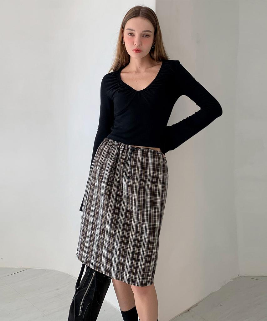 Baseukala String Check Midi Skirt (2Colors)