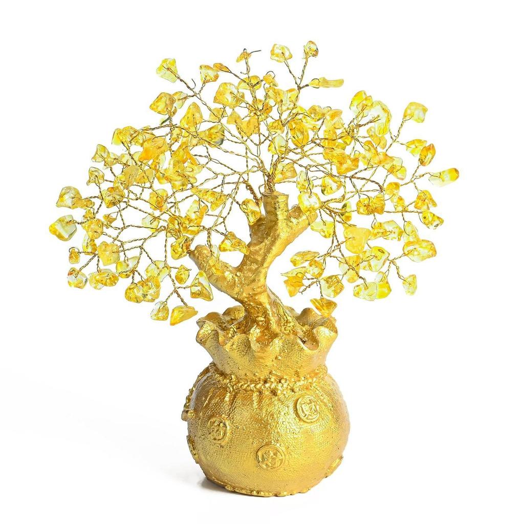 Citrine Crystal Money Tree – Wealth & Prosperity Tree for Home & Office Décor – Spiritual Gift for Good Luck