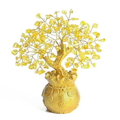 Lucky Feng Shui Citrine Tree, Crystal Tree of Life, Bonsai Money Tree, Gold Crystal Ornaments, Healing Gemstone Tree for Prosperity, Positive Energy