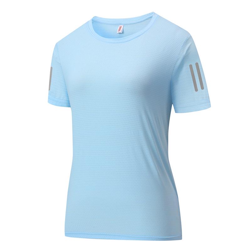 Couples' Quick-Dry Ice Silk T-Shirt - Breathable, Solid Color, Three Stripes, Round Neck, Perfect for Outdoor Running and Sports