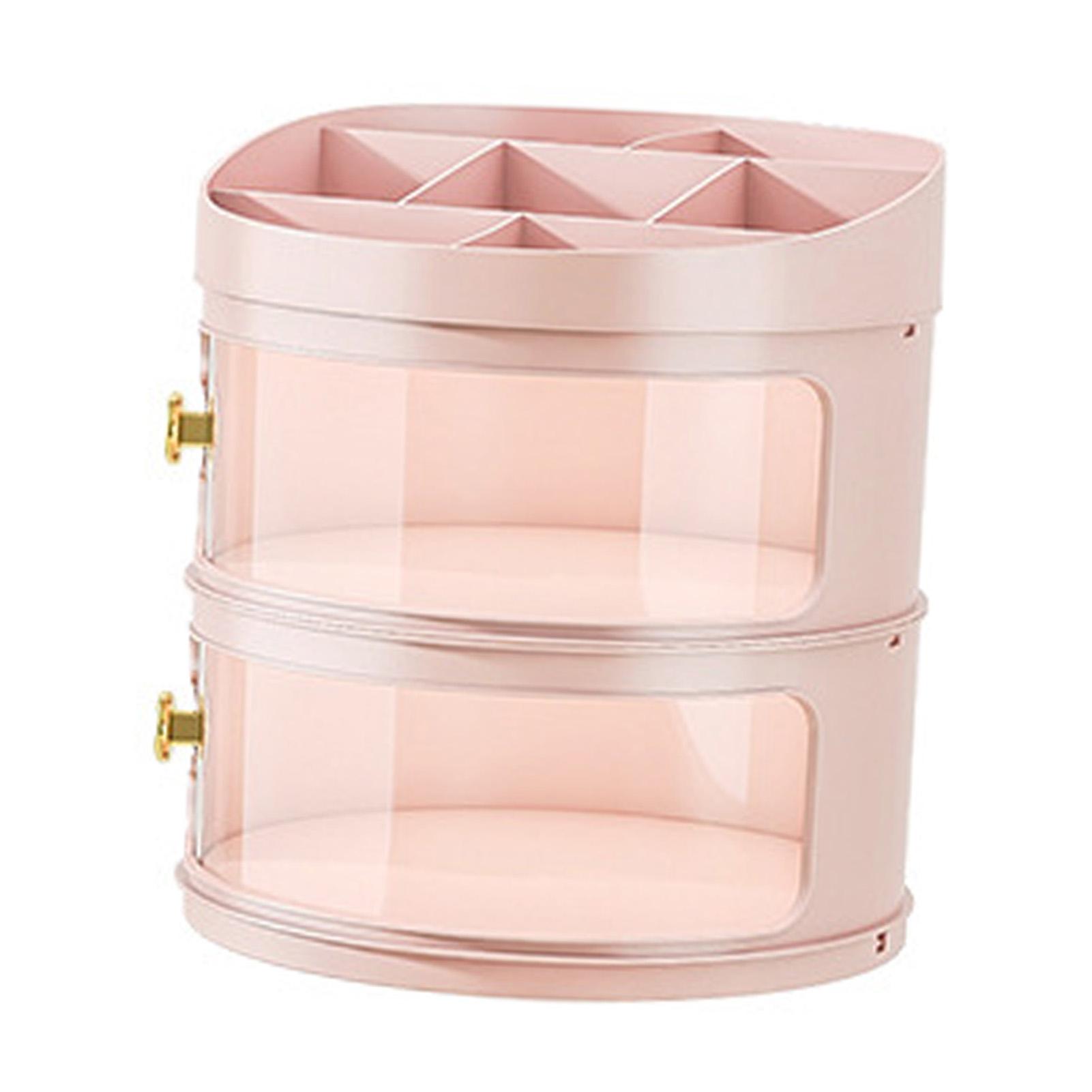

Makeup Perfume Organizer Transparent Dustproof Cosmetic Display Case Round Desktop Makeup Box with Lid Large Capacity розовый