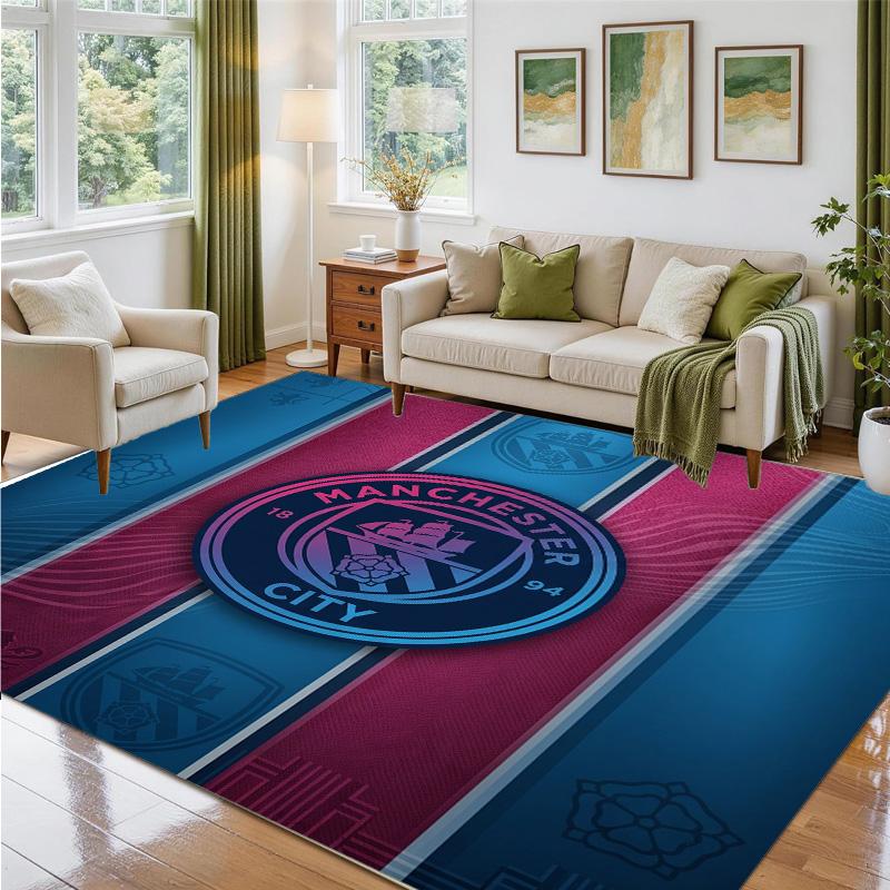 Manchester City Design Crystal Velvet Rug Soft Decorative Mat for Bedroom Entrance