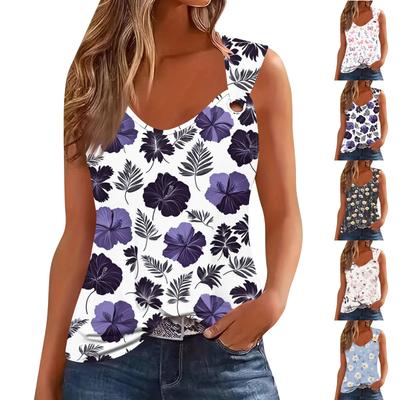 Camiseta sin mangas para mujer, cuello en V, básica, estampada, informal, holgada, sin mangas, corte lateral profundo, para mujer