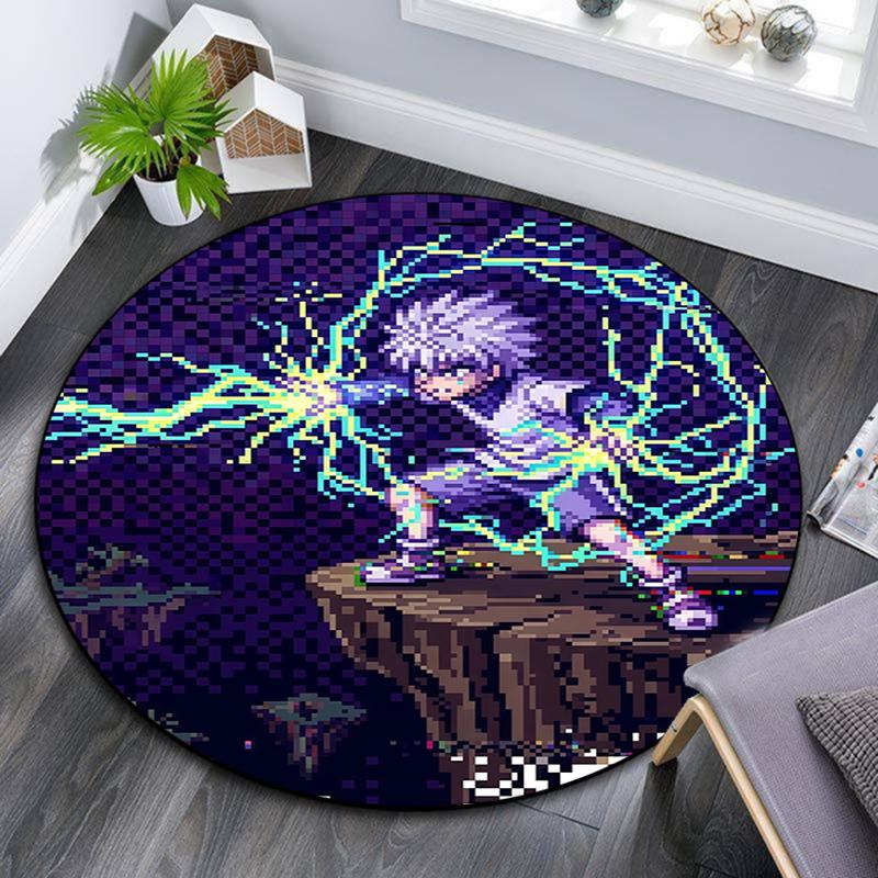 Killua Zoldyck pattern round rug,Carpet Rug for Living Room Bedroom Playroom ,Non-slip Floor Mat,Holiday Gifts and Birthday Gifts.