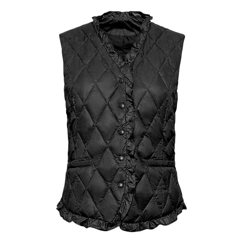 

Heni 90 white duck down winter new European and American style lotus leaf edge rhombus down jacket vest wearing vest XXXL（180/100A） чорний