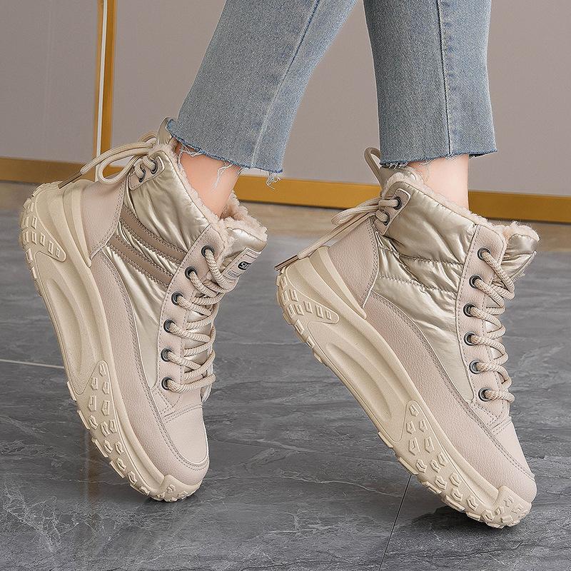 Fleece High-top Windproof Boots for Women's 2025 Winter New Student Ins Warm Casual Platform Cotton Shoes