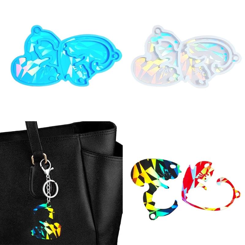Cat Keychain Mold Handmade Keyring Charm Epoxy Resin Mold for Earring Pendant Bag Hangings Ornament Jewelry Making Tool