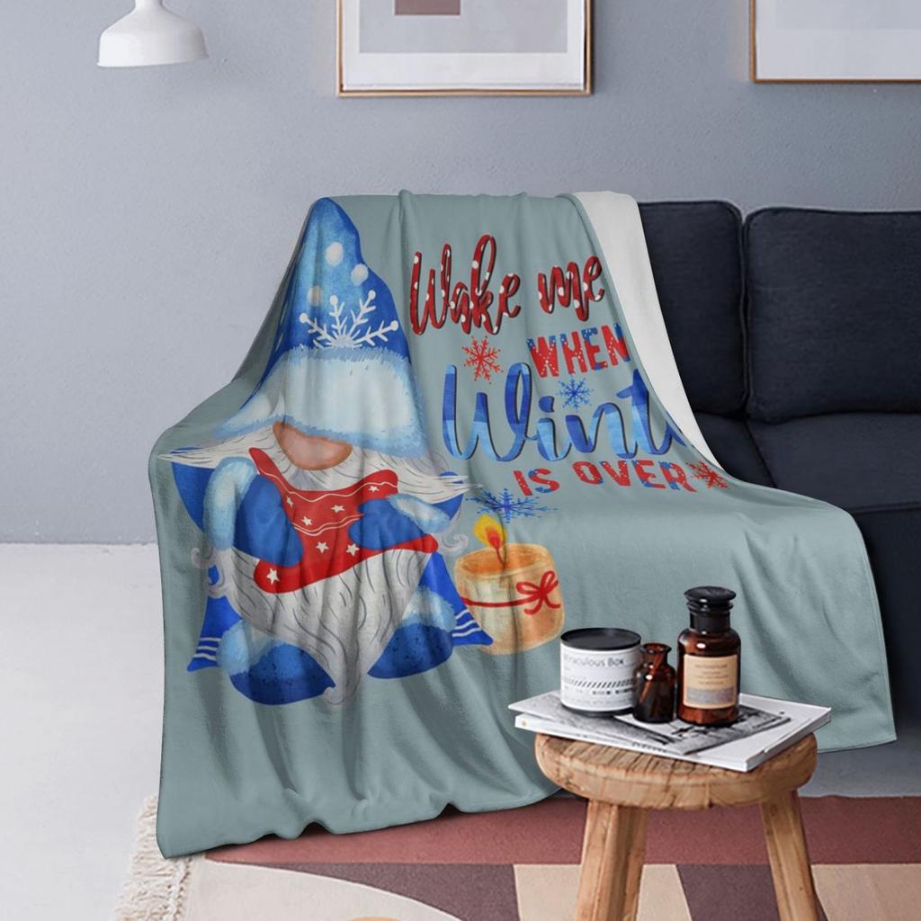 Blue Winter Gnome With Candle Blanket Soft Warm Flannel Throw Blanket Bedspread for Bed Living room Picnic Travel Home Couch