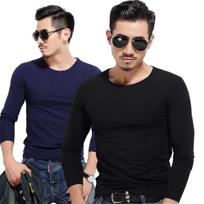 Męska koszulka z długim rękawem Okrągły dekolt Samouprawa Jednolity kolor Slim Tee Osobowość Trend Man Wear