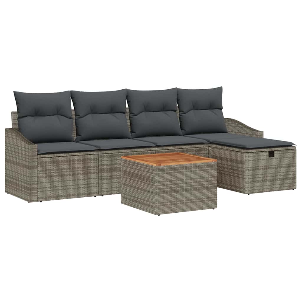 Garden Sofa Set with Cushions and Storage 6 pcs Grey Poly Rattan