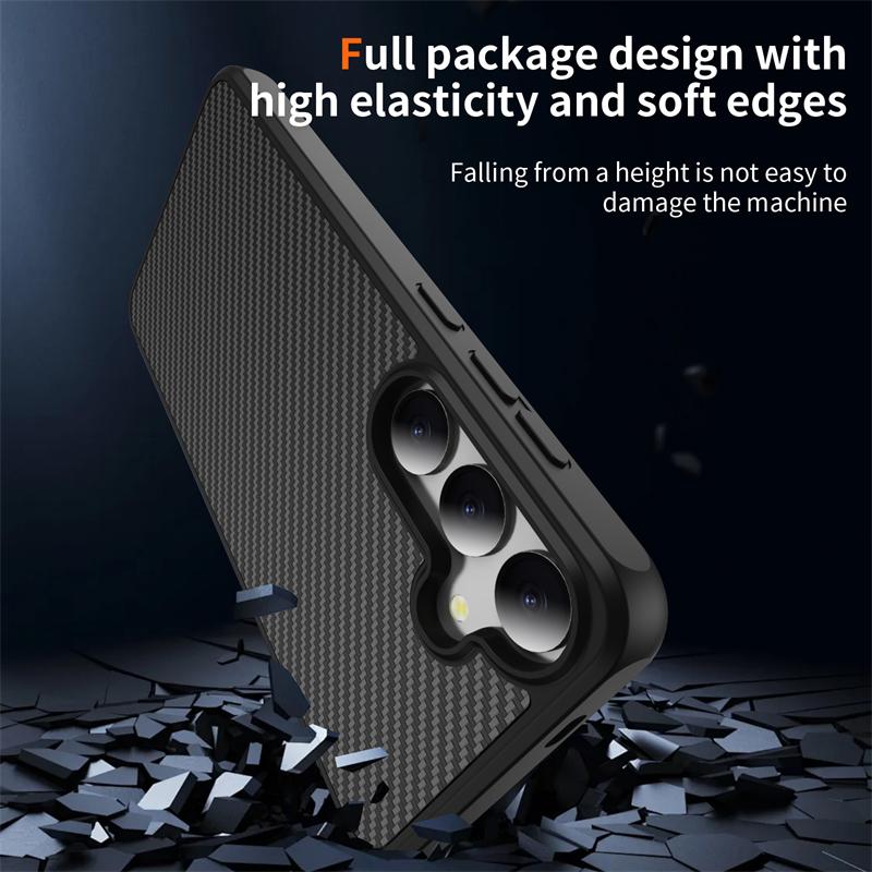 Armor Shockproof Carbon Fiber Texture Phone Case For Samsung S25 Ultra S25 S24 S23 Ultra Plus For Magsafe Magnetic Hard Cover