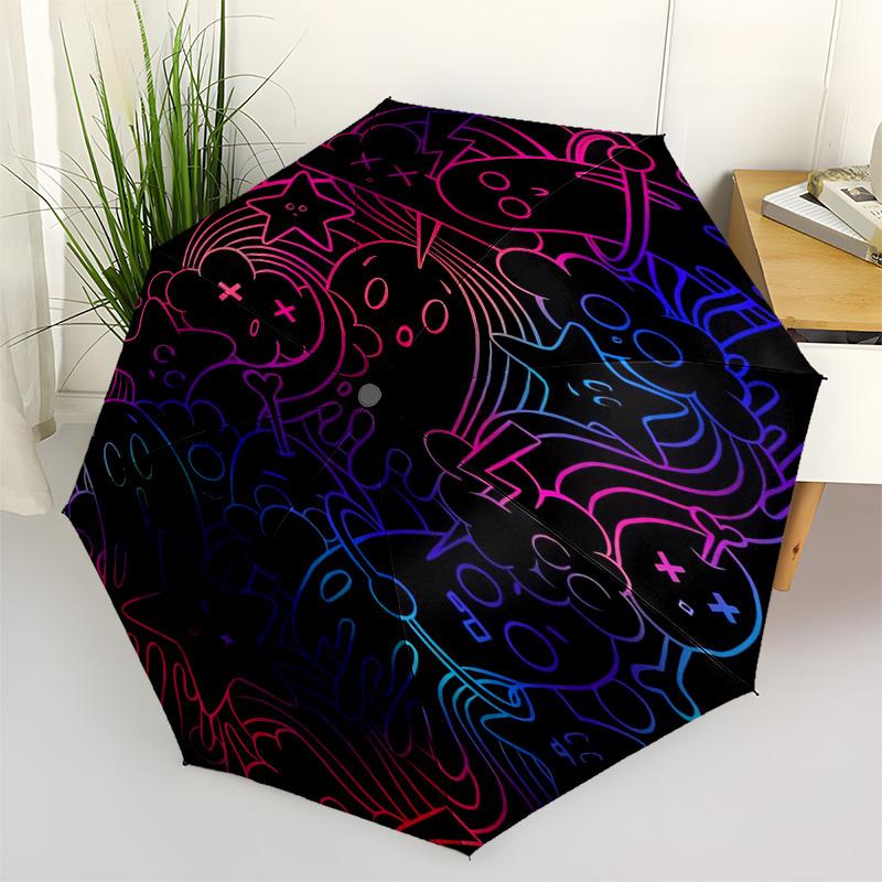 

1pc Psychedelic Doodle Art Umbrella with Plastic Handle,Vibrant Cartoon Pattern,Multi-functional UmbrellaB2034
