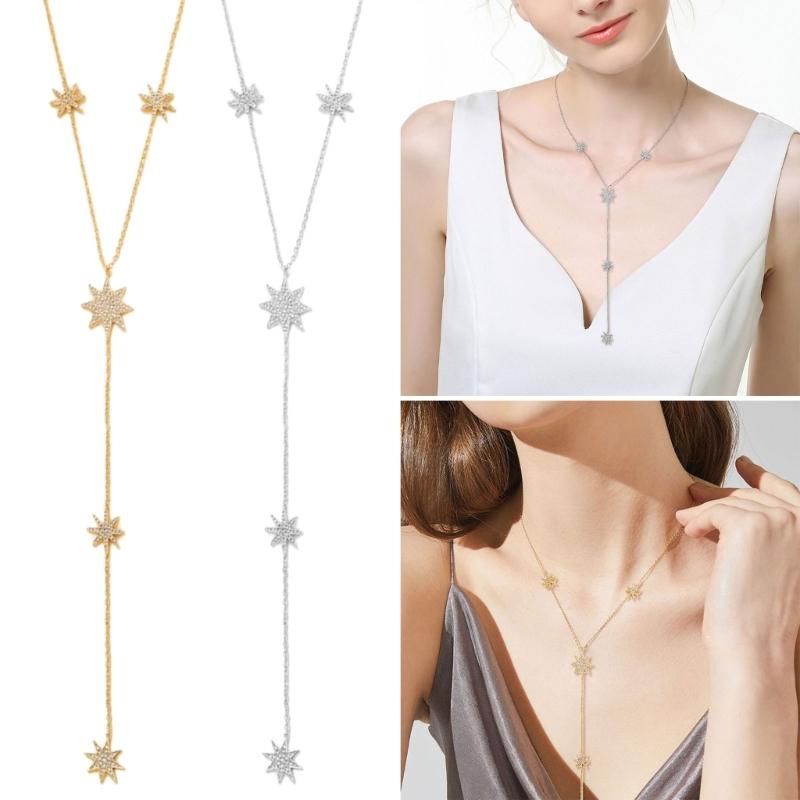 Stylish Meteors Inspired Long Necklace Sophisticated Long Necklace With Meteors And Crosses Details Neck Chain Accessory