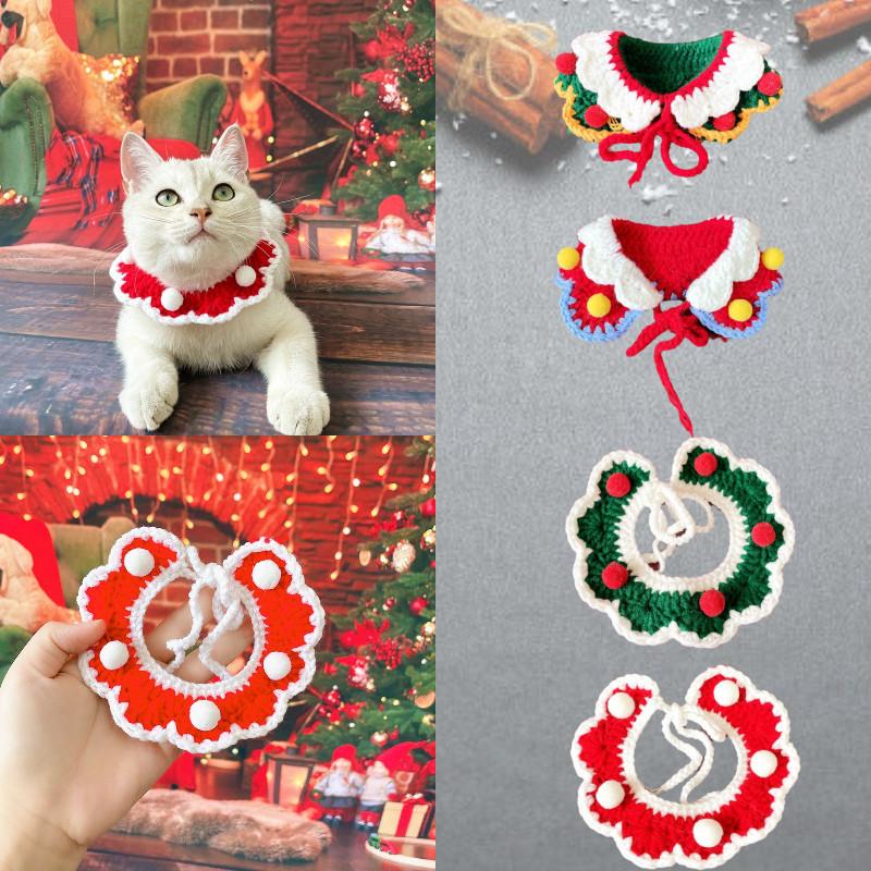 Dog Cat Collar Christmas Pet Knitted Scarf Necklace Bib Party Dress Up Gift