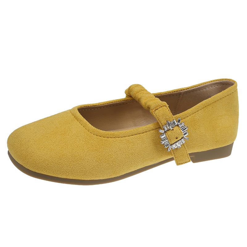 

Весна 2025 французские туфли Мэри Джейн с квадратным носком, замшевые на плоской подошве, одинарные туфли, ремешок с плиссировкой и пряжкой со стразами, одинарные туфли с юбочным темпераментом 40 жёлтый