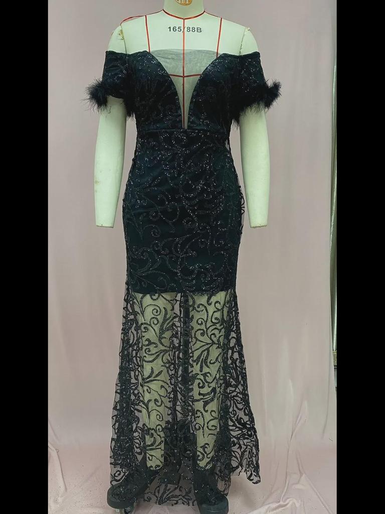 Europäisches und amerikanisches Damen-Abendkleid mit Pailletten und einer Schulter, schlankes Meerjungfrau-Muster, 2025