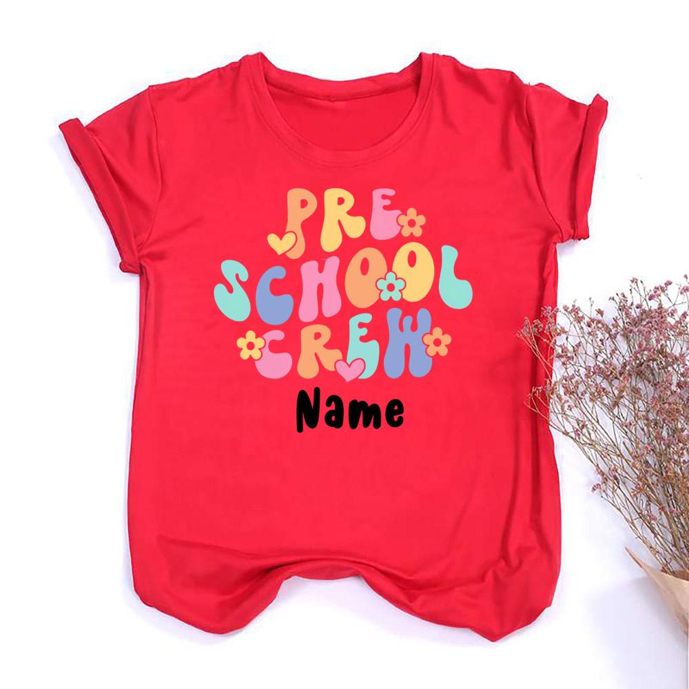 Pre School Crew Print Custom Name Teachers Tee Shirt Personalized Short Sleeve Shirts Pre K TShirt The Best Gifts for Teacher
