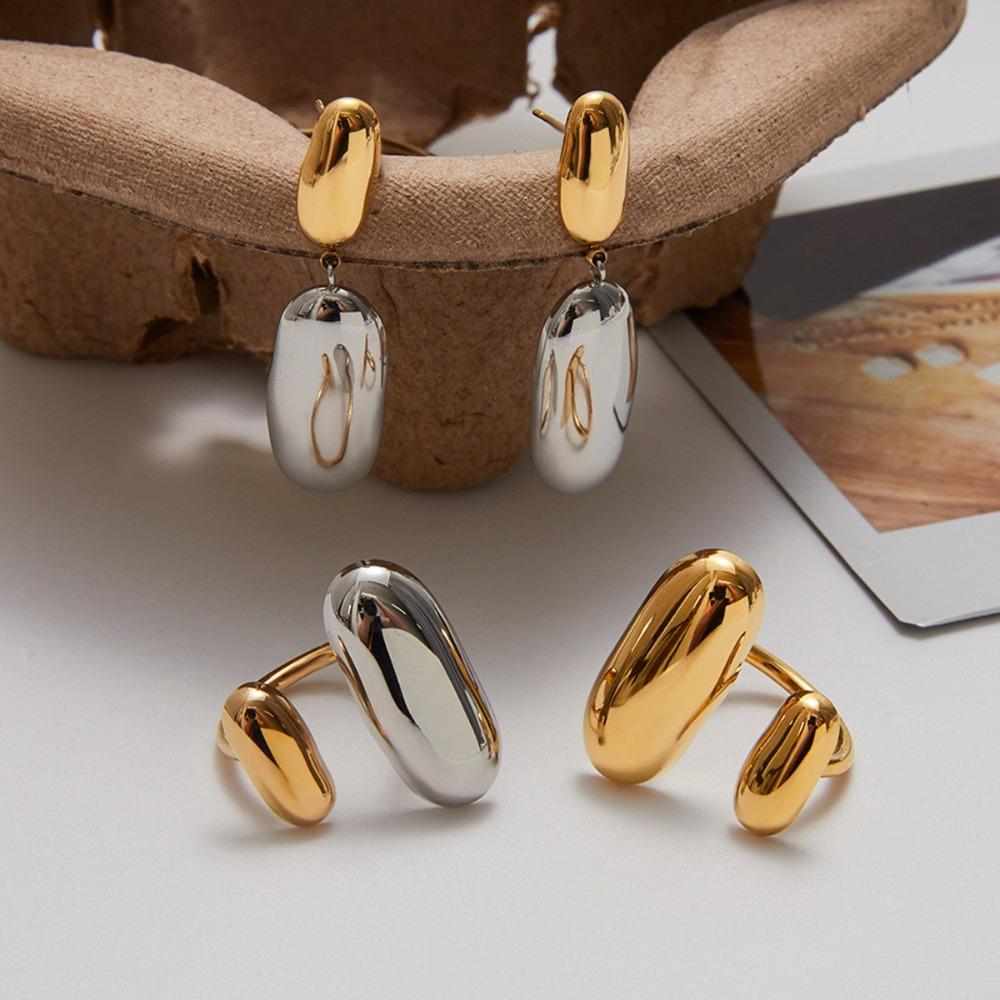 Korea Personality Geometric Ellipse Gold Color Matching Stainless Steel Dangle Earrings for Women Rings Jewelry Does Not Fade